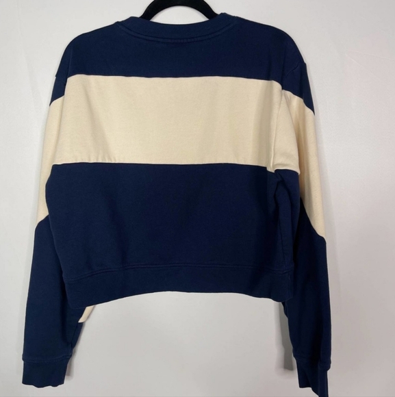 Vans Womens XL Navy Blue Cream Academy Crop Crew Neck Sweatshirt Cotton Contrast - Picture 2 of 3